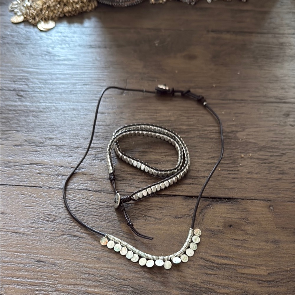 Stella & Dot Silver & Leather Bracelet